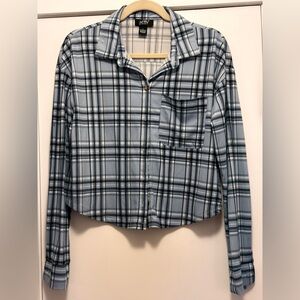 Just Polly Light Blue Plaid Button-Up Shirt